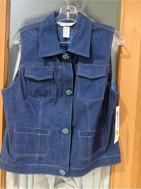 Nappa Valley Denim Vest Shirt with Beaded Floral Buttons - Size Medium